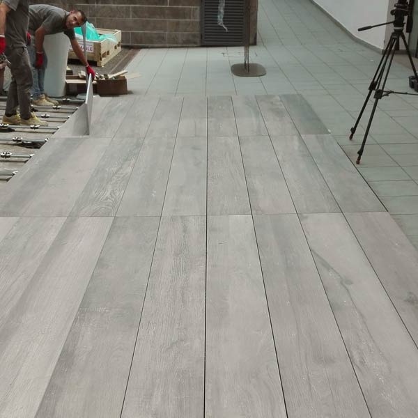 finished porcelain tile deck